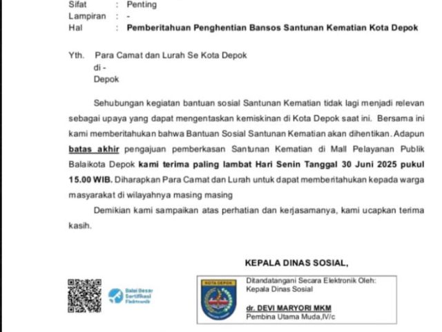 Bansos Santunan Kematian Warga Depok Dihapus, Ini Penjelasan Dinas Sosial