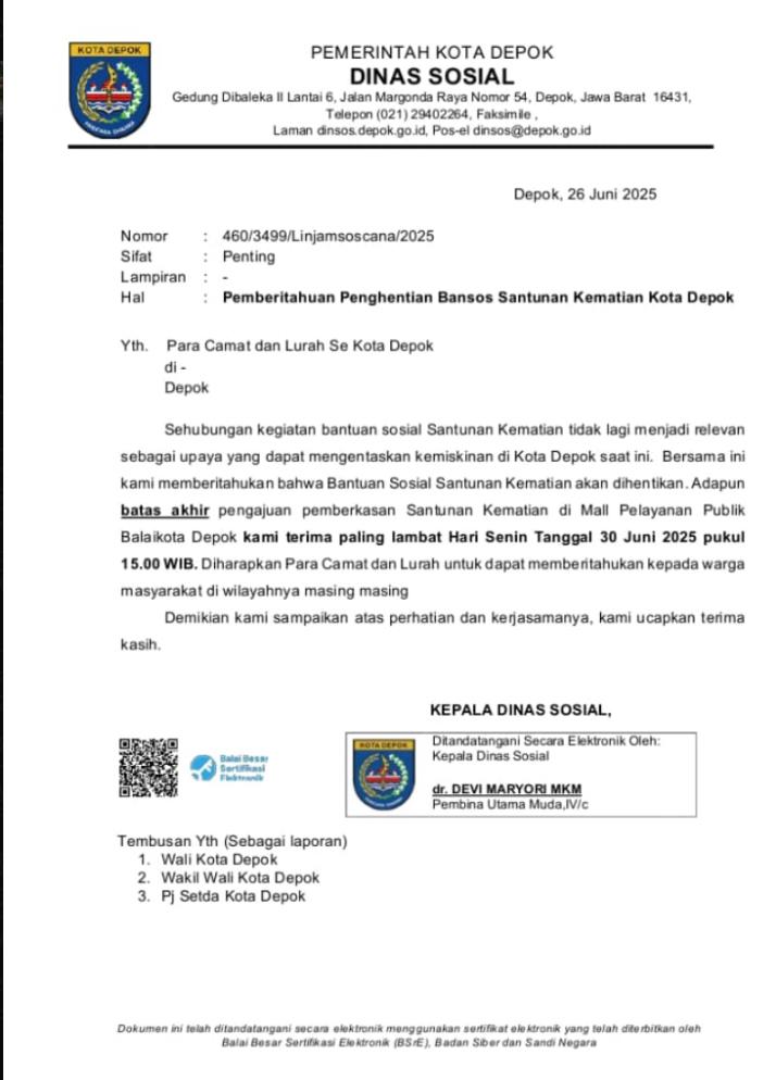surat pemberhentian santuan kematian