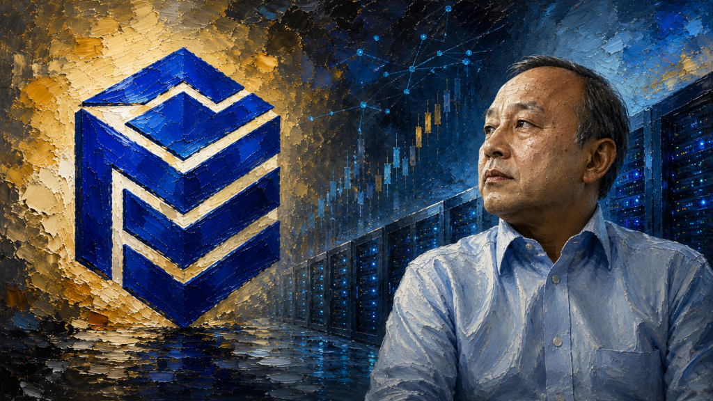 Ilustrasi PT NexAI Digital Infrastruktur Tbk (MGLV) dengan logo perusahaan dan Glenn T. Sugita berlatar pusat data (data center) sebagai simbol transformasi bisnis infrastruktur digital.