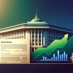 Ilustrasi Surat Berharga Syariah Negara (SBSN) atau Sukuk Negara dengan latar gedung Kementerian Keuangan dan grafik investasi.