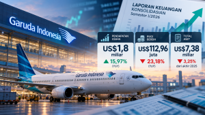 Garuda Indonesia mencatat pendapatan US$1,8 miliar dan rugi US$112,96 juta pada semester I 2026